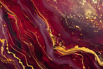 Fototapeta premium abstract liquid marble texture with gold lines, burgundy background