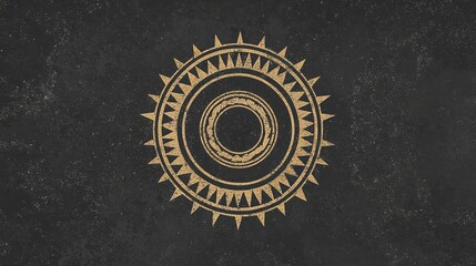 Gold Sun Symbol on Black Background   Abstract Design Element