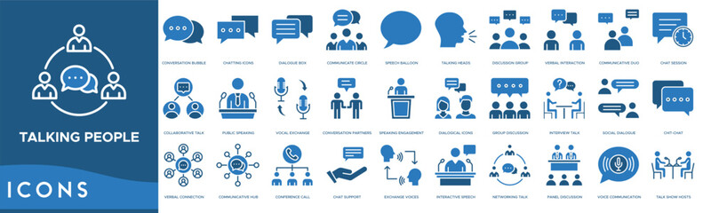Talking people icon. Conversation Bubble, Chatting Icons, Dialogue Box, Communicate Circle and Speech Balloon