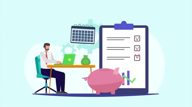Animated video Budget planning concept. Full length animation illustration. High quality 4k footage.