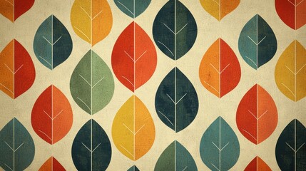 Retro Colorful Leaf Pattern  Geometric Abstract Texture  Vintage Floral Design