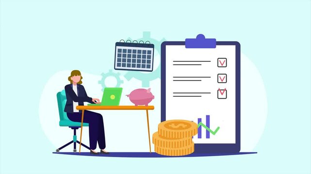 Animated video Budget planning concept. Full length animation illustration. High quality 4k footage.