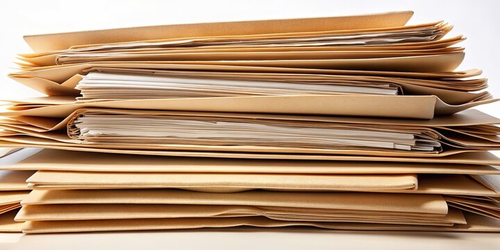 A neatly organized, labeled, and stuffed beige folder lies open, revealing a thick stack of documents and papers, symbolizing importance and thorough research.