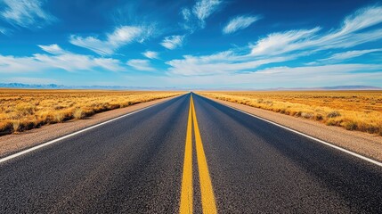 An empty road stretching into the horizon, capturing the silent beauty of vast, open spaces.