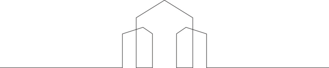 Continuous one line drawing house logo minimal. Construction. Building structure scheme. Home silhouette. Architecture. One continuous line isolated minimal illustration.