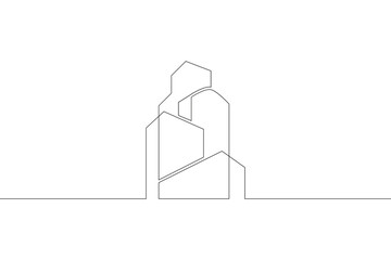 Continuous one line drawing house logo minimal. Construction. Building structure scheme. Home silhouette. Architecture. One continuous line isolated minimal illustration.