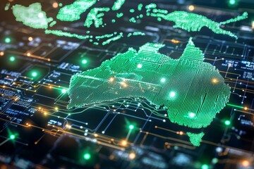 Fototapeta premium Digital map of australia network connectivity created with generative ai