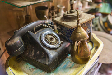 Africa, Egypt, Cairo. Telephone at an antique shop.