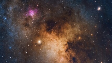 Image of a night sky with diffuse, colorful nebulae and subtle traces of cosmic gas and dust.