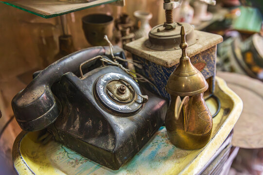 Africa, Egypt, Cairo. Telephone at an antique shop.