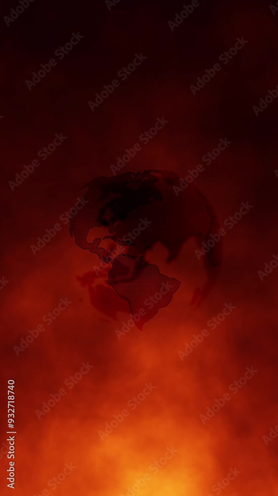 Canvas Prints loop earth sphere rotation on dangerous fire red vertical background.