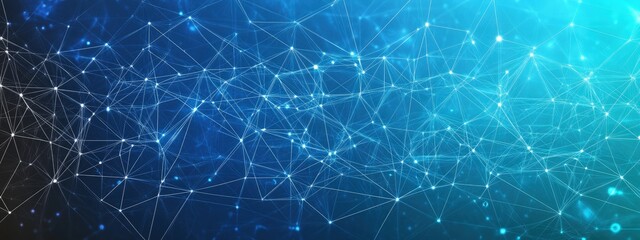 Digital network, bright blue and white, interconnected dots, soft side light