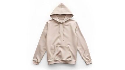 Beige hoodie template. Hoodie sweatshirt long sleeve with clipping path, hoody for design mockup for print, isolated on white background. 