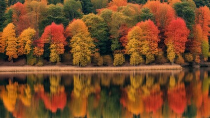 autumn trees reflected in water