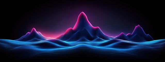 Geometric mountains, deep blues and purples, low poly design, soft twilight glow