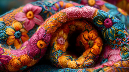 Naklejka premium Colorful Yarn Flowers Abstract Background