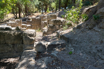 Stone  fragments of the antique city gate from 1st 2nd centuries AD near Beit Shearim necropolis near Kiryat Tivon city in northern Israel
