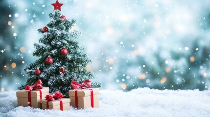 Obraz premium Snowy Christmas Tree with Presents