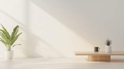 Fototapeta premium A realistic photo of cozy minimalist living room with ample natural light, featuring a plush Medium sized sofa, a coffee table, Coffee Mug and a few carefully placed plants, dark grey color sofa.