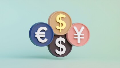 Colorful coins representing various currencies on a soft background, showcasing global finance and economic concepts.