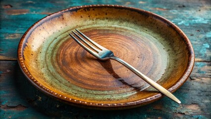 Fototapeta premium Fork resting on imperfect ceramic plate