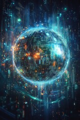 Fototapeta premium Futuristic Digital Sphere with Glowing Data Streams in a High-Tech Virtual Environment