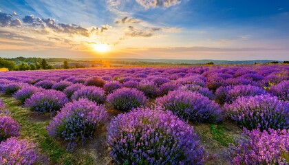 Fototapeta premium Lavender field Summer sunset landscape