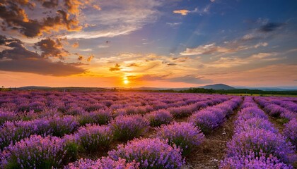 Fototapeta premium Lavender field Summer sunset landscape
