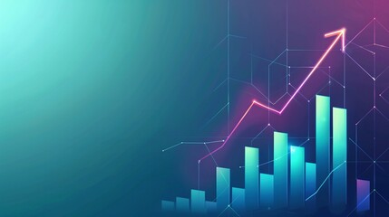 Progressing to Success. Digital growth chart with a bold upward pointing arrow concept