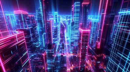 Obraz premium Neon Nights. Futuristic cityscape concept