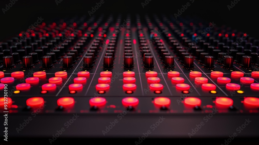 Poster Mixing console with illuminated buttons and clean background
