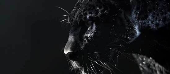 Close-up view of a black Panther on the edge of a black background
