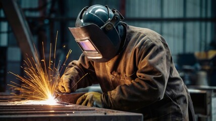 Welding work with metal construction at busy metal face