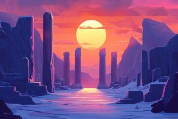 Ruins of a Lost Civilization at Sunset