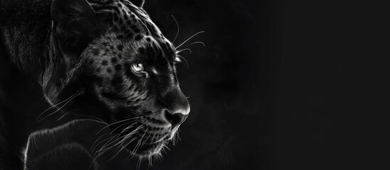 portrait of a black Panther on the edge of a black background. space text
