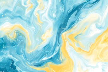 Obraz premium Abstract background with a swirling liquid marble pattern in pastel blue and yellow colors, on a white background, 