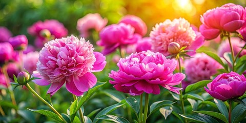 Fototapeta premium Vibrant blooming peonies in a garden