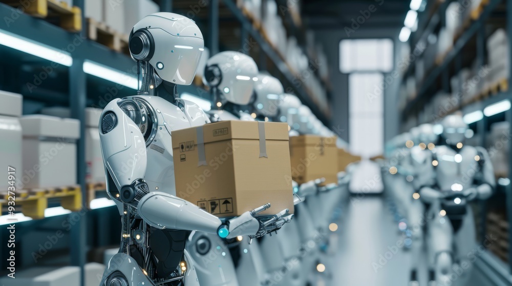 Aufkleber Robots sorting packages in a warehouse
