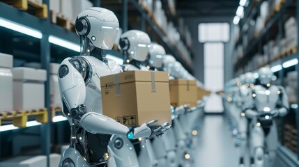 Robots sorting packages in a warehouse