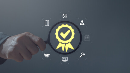 Certification concept Compliance with laws and standards Quality control management and inspection...