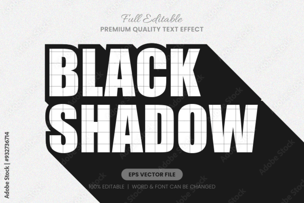 Wall mural black long shadow editable text effect,font graphic style suitable for presentations, posters, socia