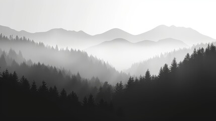 Monochrome Forest Serenity, a captivating depiction of a tranquil forest scene in shades of black and white, perfect for modern poster design, evoking calm and reflection.