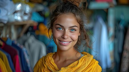 Fototapeta premium young woman giving her clothes to charity