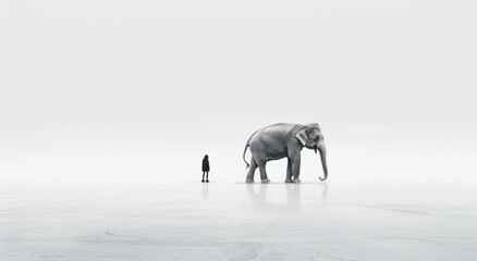 Obraz premium An Elephant and a Person Standing in a Foggy Plain