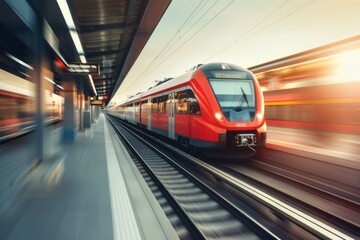 Fototapeta premium High-Speed Train Departing Station Platform