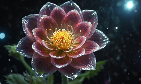 transparent pink petal flower on bright star background 8k video
