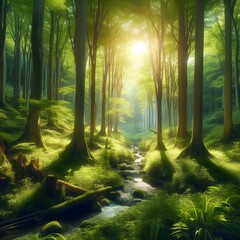 sun rays in the forest beautiful green trees