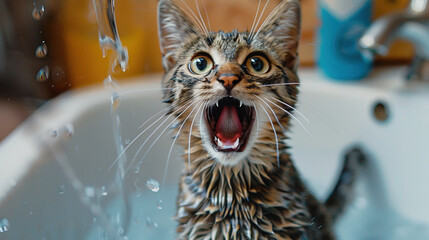 A Wet Cat in a Sink