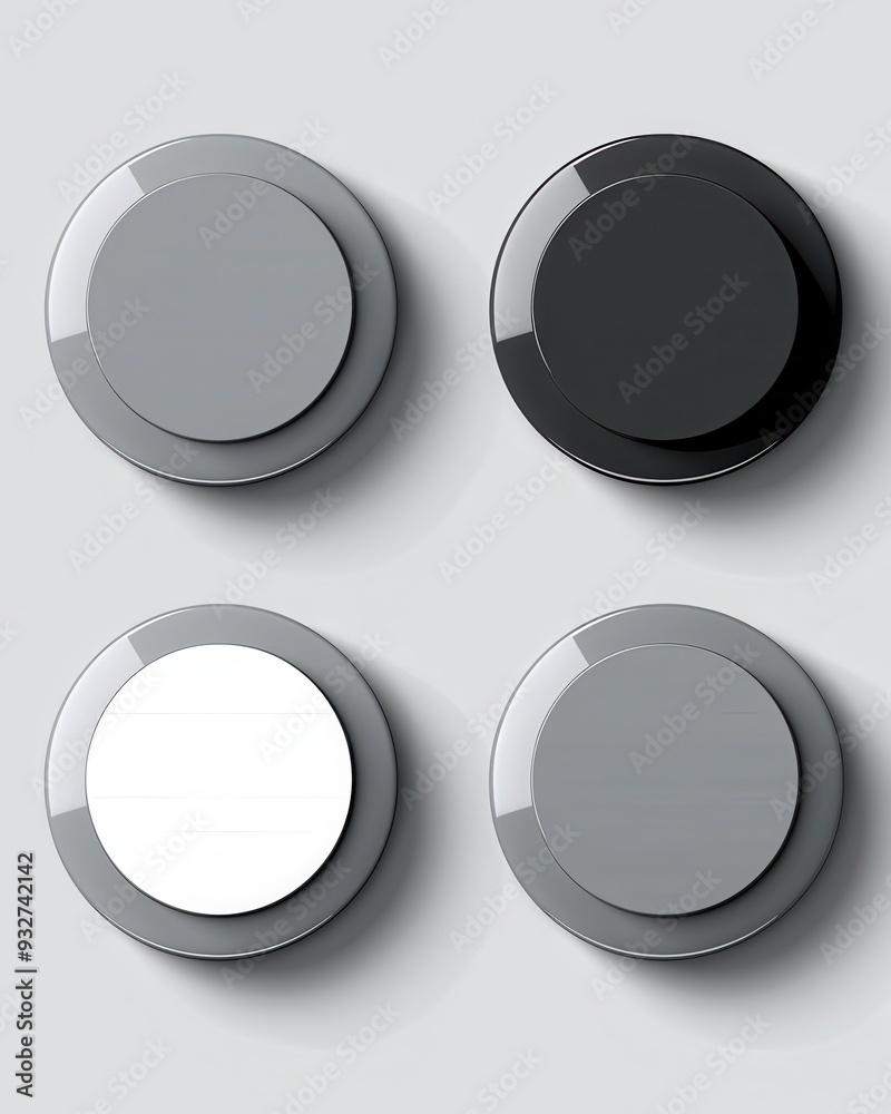 Wall mural gray buttons. three-dimensional blank buttons with bright colors for clicking