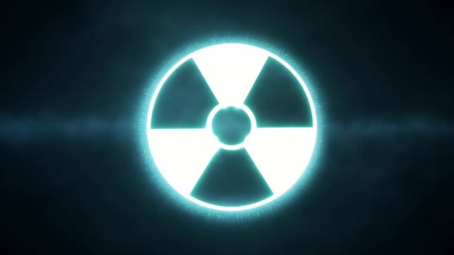 Radiation symbol animation with glowing effects on black background